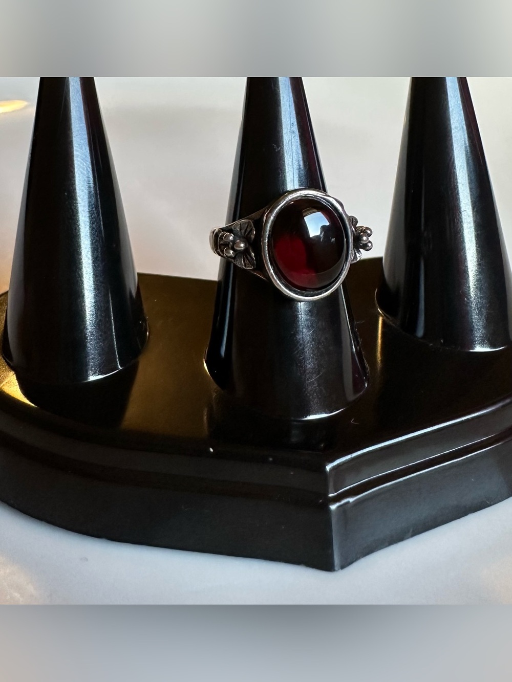 Blood Amber Cabochon Ring- Silver tone Vintage style
